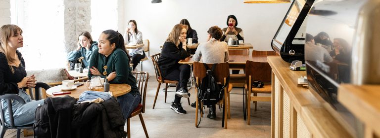An internet cafe is where digital connections are made